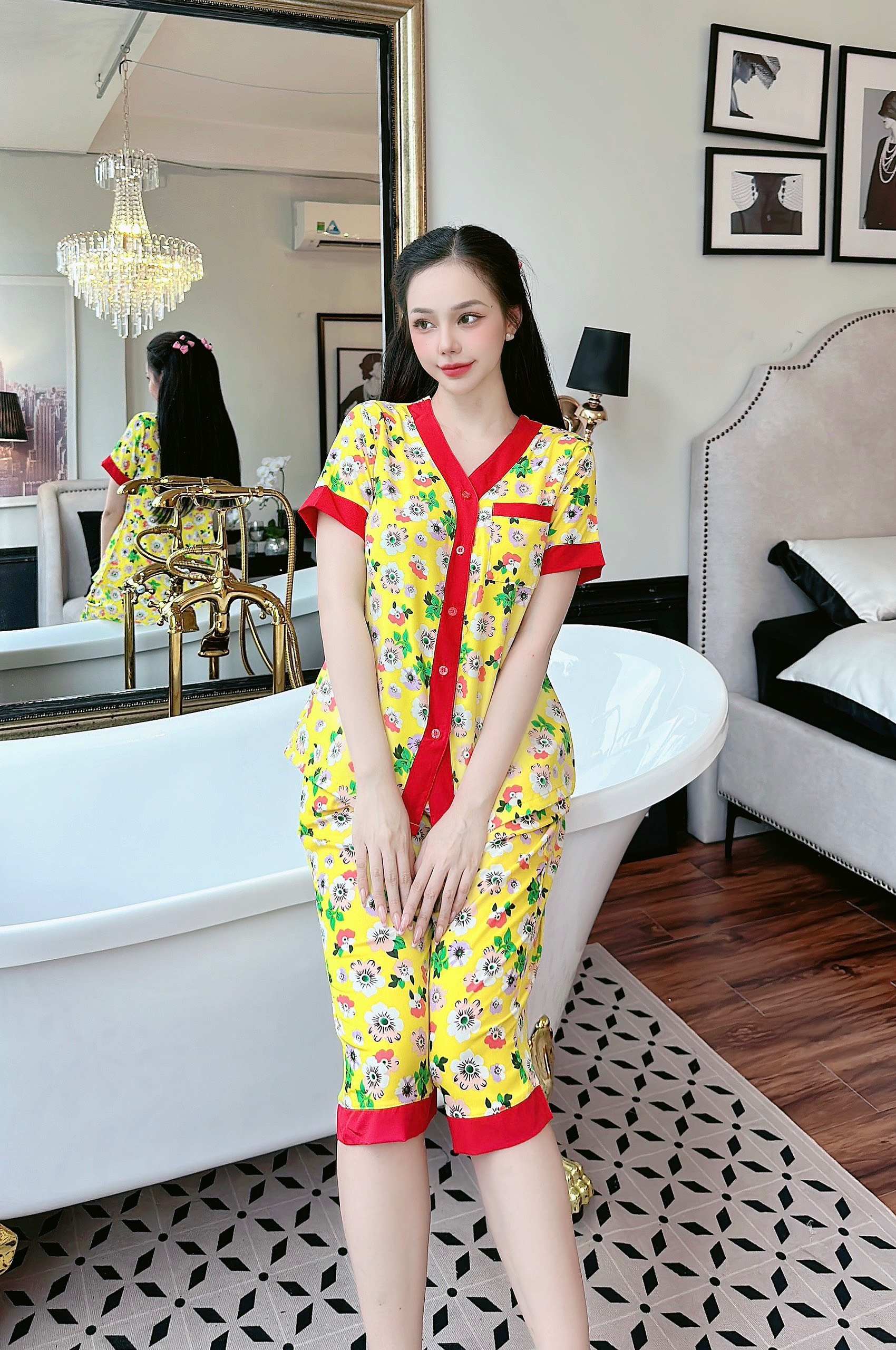 [3 size 46-62KG] Đồ bộ LỤA PIJAMA HOA LÁ MỀM MÁT DỄ THƯƠNG thời trang