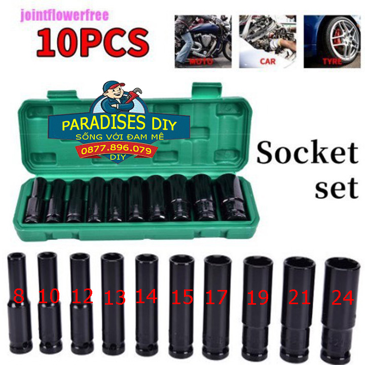 Bộ khẩu, Bộ vặn khẩu, Bộ khẩu mở ốc cho máy bulong 8 - 24mm