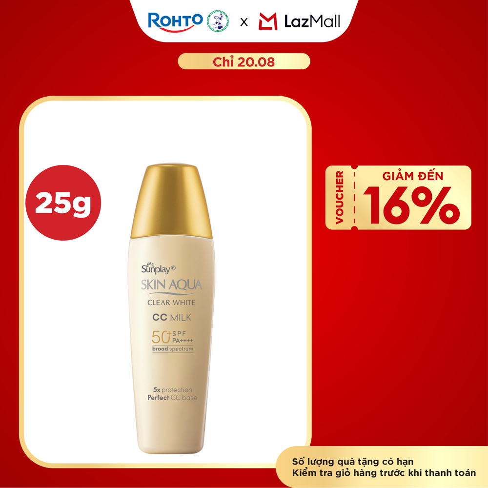 Kem chống nắng Skin Aqua trang điểm tạo nền trắng mịn & đều màu dạng sữa Sunplay Skin Clear White CC Milk SPF 50, PA++++ 25g