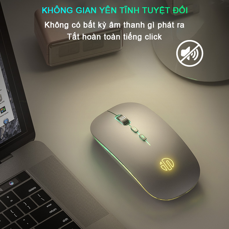 Chuột không dây wireless sạc pin Sidotech Inphic M5 bản nâng cấp chuột bluetooth của M1P thiết kế silent tắt tiếng click  / có LED / con lăn kim loại / sạc 1 lần dùng 8 tuần / phong cách chuột Macbook Apple cho máy tính laptop -Chính hãng