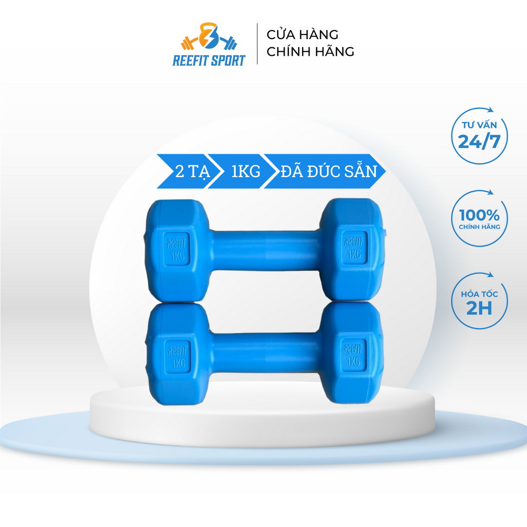 Bộ 2 tạ tay nhựa bát giác 1kg Reefit đã có ruột (2 tạ 1kg, tổng 2kg)