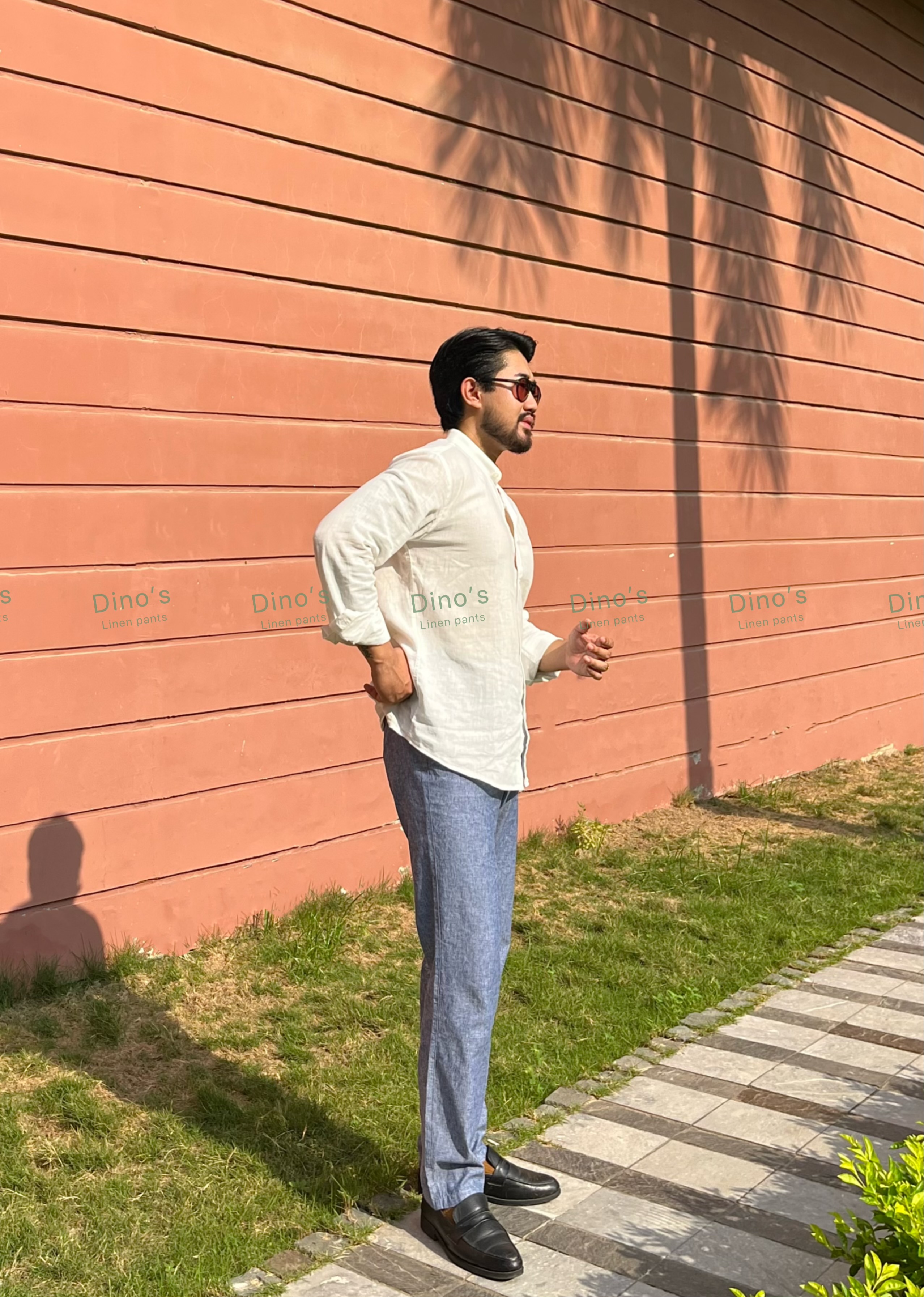 Sơ mi nam Linen cổ trụ màu trắng mỏng nhẹ thoáng mát