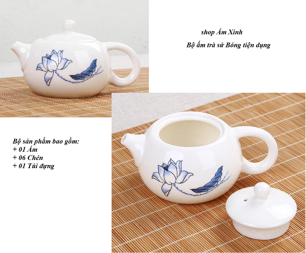 Bộ ấm chén pha trà bằng sứ trắng cao cấp