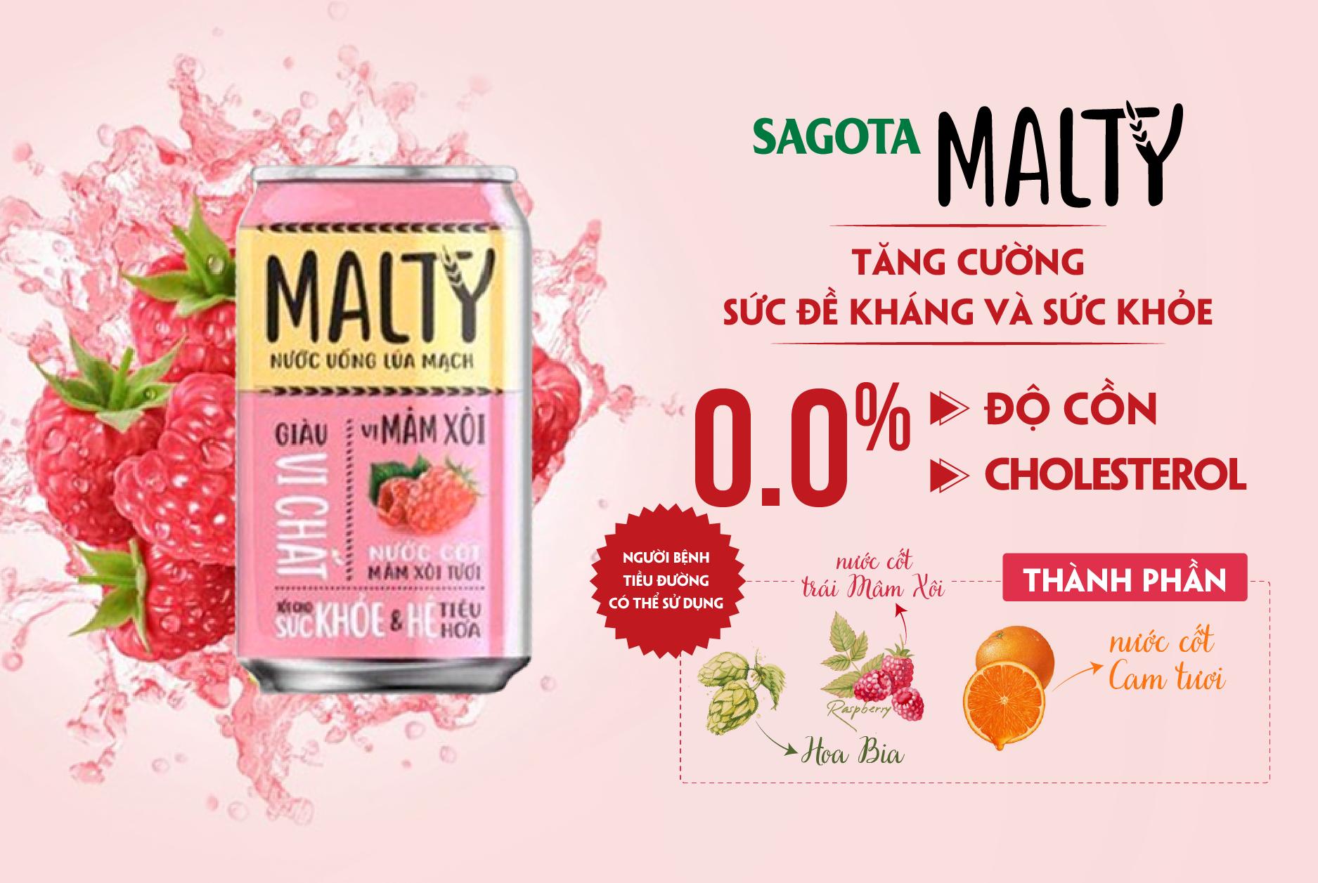 Nước uống Lúa Mạch Malty Vị Mâm Xôi - Thùng 24 lon/330ml