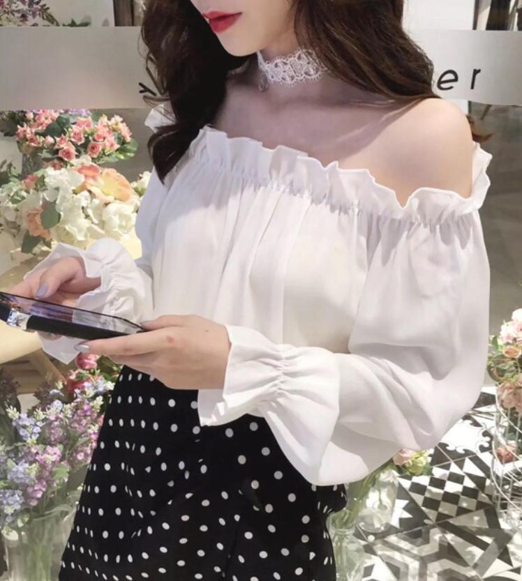 Áo sơ mi trễ vai nhún bèo sku japan_09