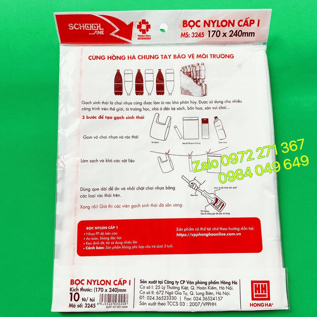 Bọc Vở Cấp 1 - Hồng Hà 10 Tờ/Tập