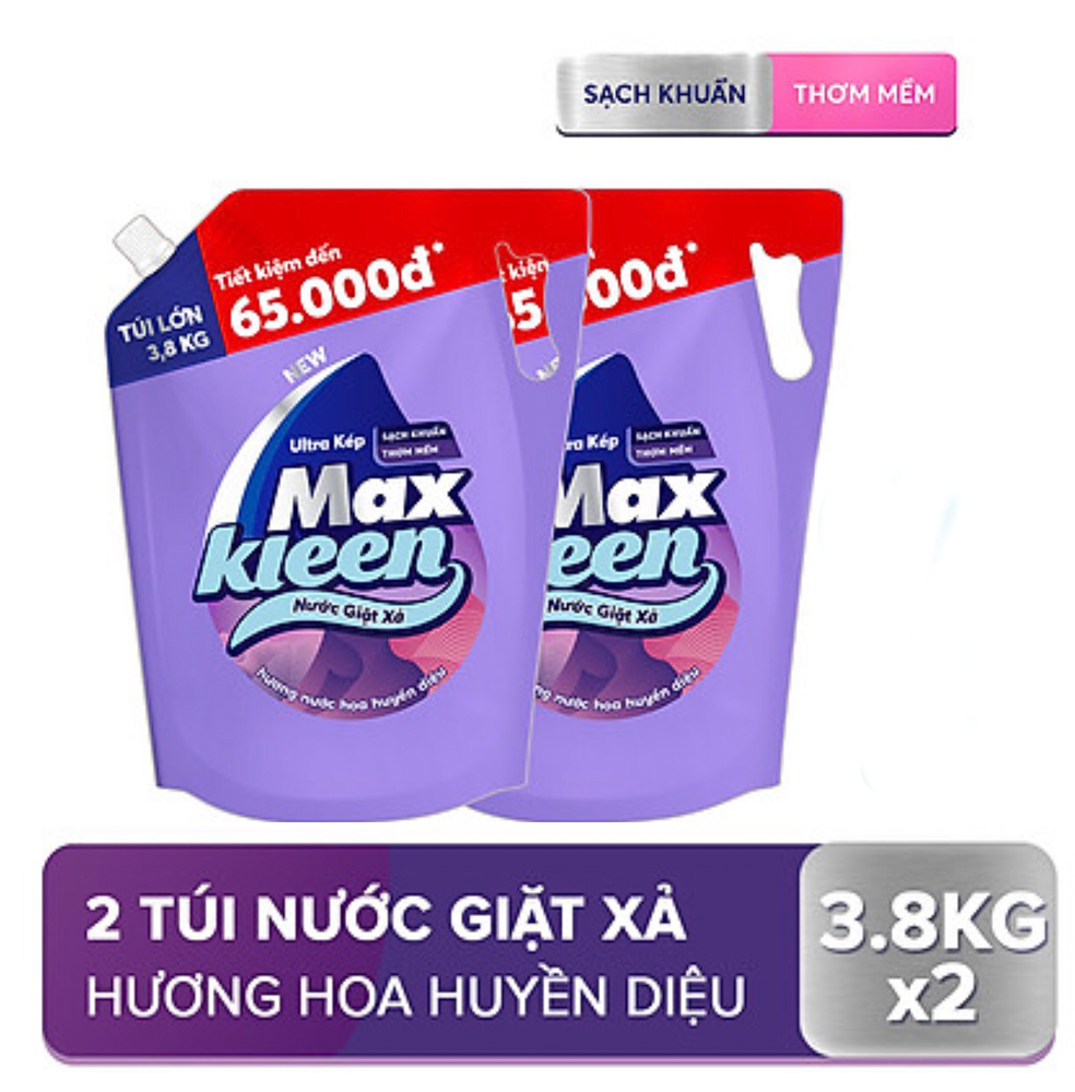 Combo 2 túi nước giặt xả maxkleen 3,8kg hương hoa huyền diệu