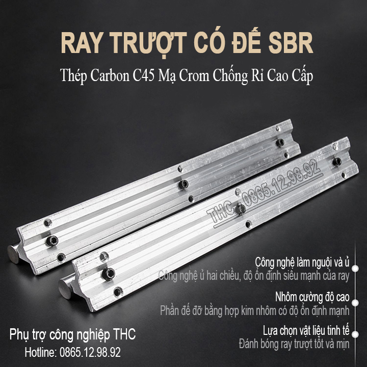 Thanh Ray Trượt Tròn Có Đế SBR Dài 1 Mét Phi 16 20mm