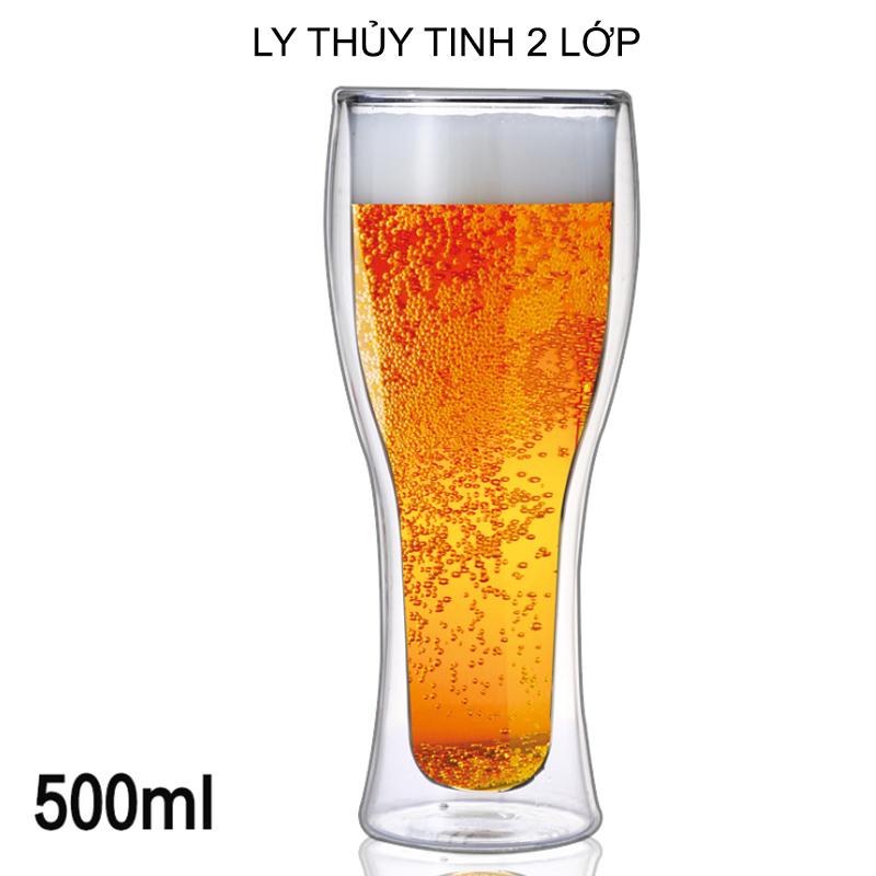 Cốc (ly) thủy tinh 2 lớp giữ nhiệt, giữ lạnh dùng uống bia đa năng 400ml-500ml