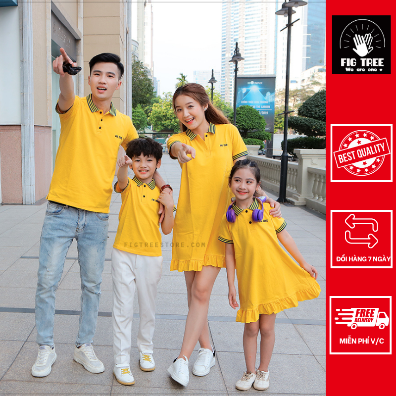 Combo đồ gia đình polo FIG TREE màu VÀNG ( hàng thiết kế đủ size + hình cận cảnh)