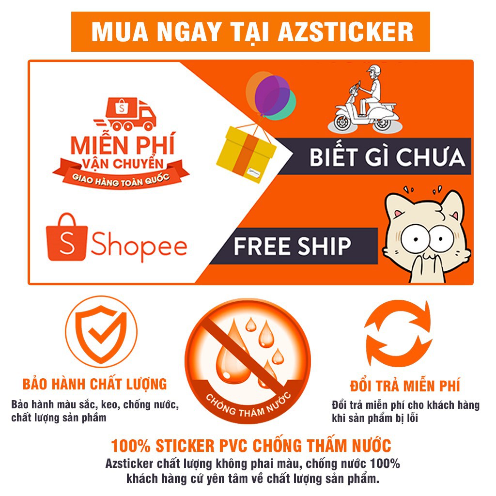 Set 50 Sticker Bò Sữa Dán mũ bảo hiêm