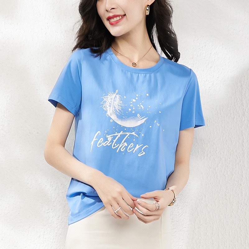 Áo thun tay ngắn cao cấp thun cotton vải dày dặn xịn sò in hình lông vũ bán chạy áo phông nữ form vừa người size M, L nhiều màu quần áo thời trang giá kho sỉ