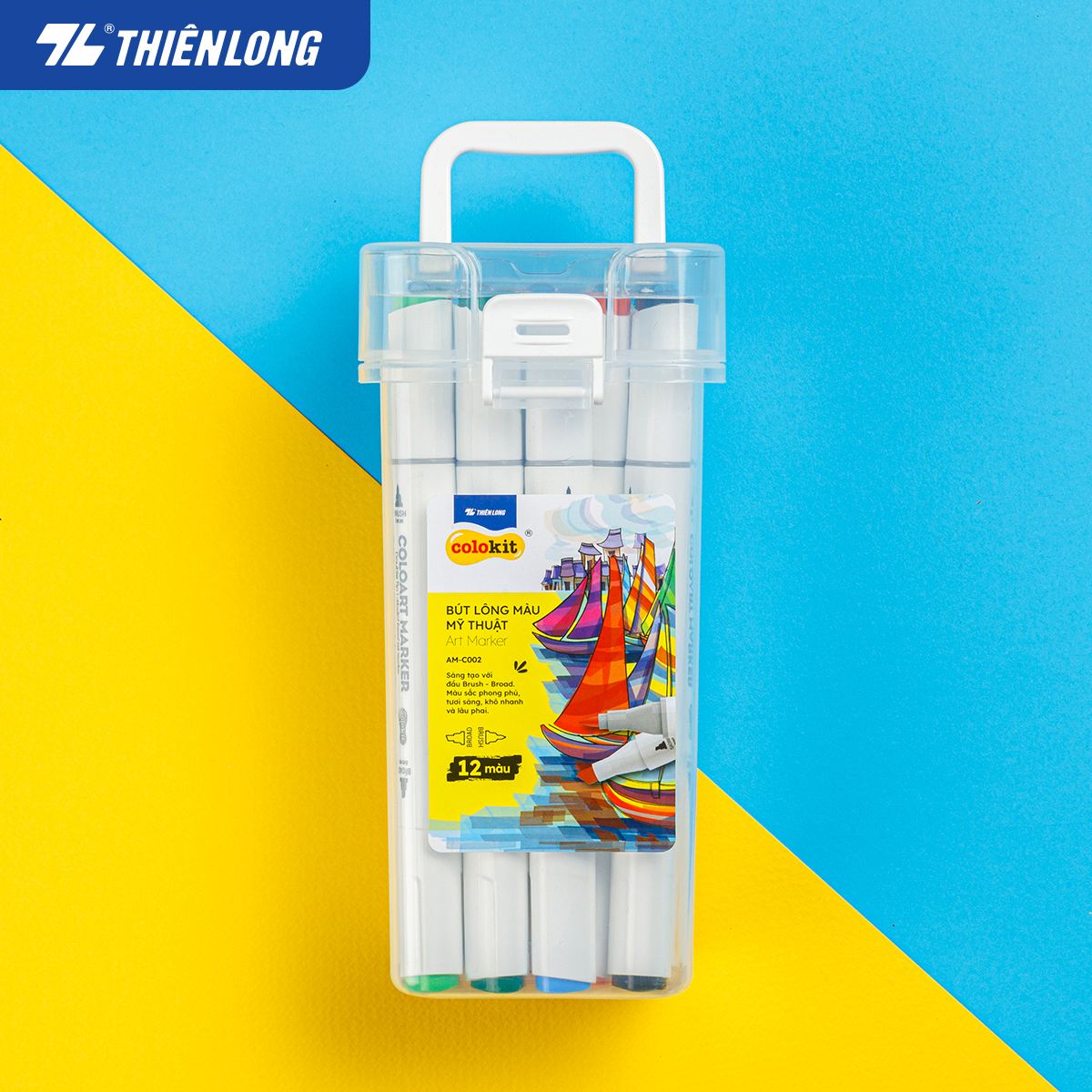 Bút dạ màu 2 đầu Art Marker Thiên Long Colokit - Bút dạ 12/24/36/48 màu chuyên dụng, mực bền màu, mau khô dùng vẽ tranh, calligraphy