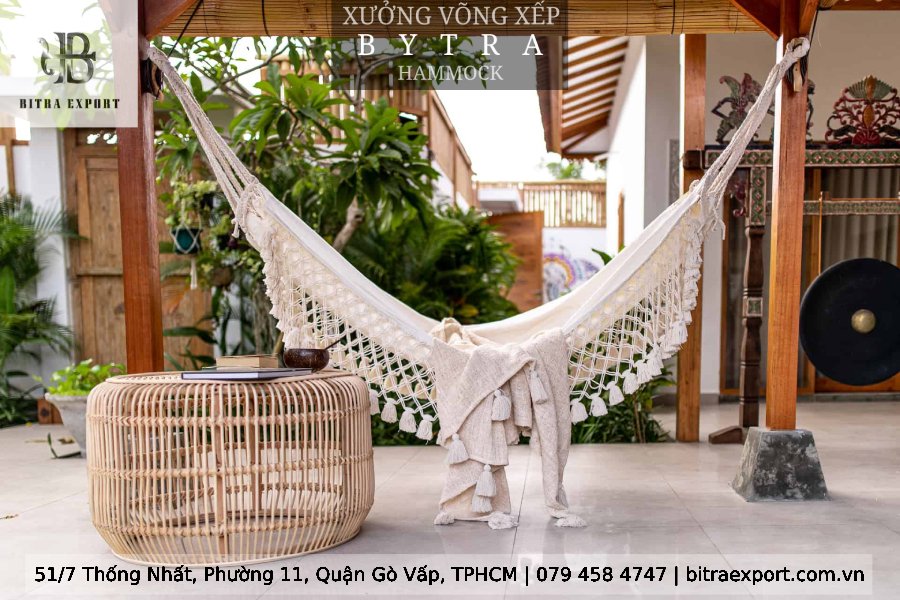 Lưới võng nằm canvas tua rua