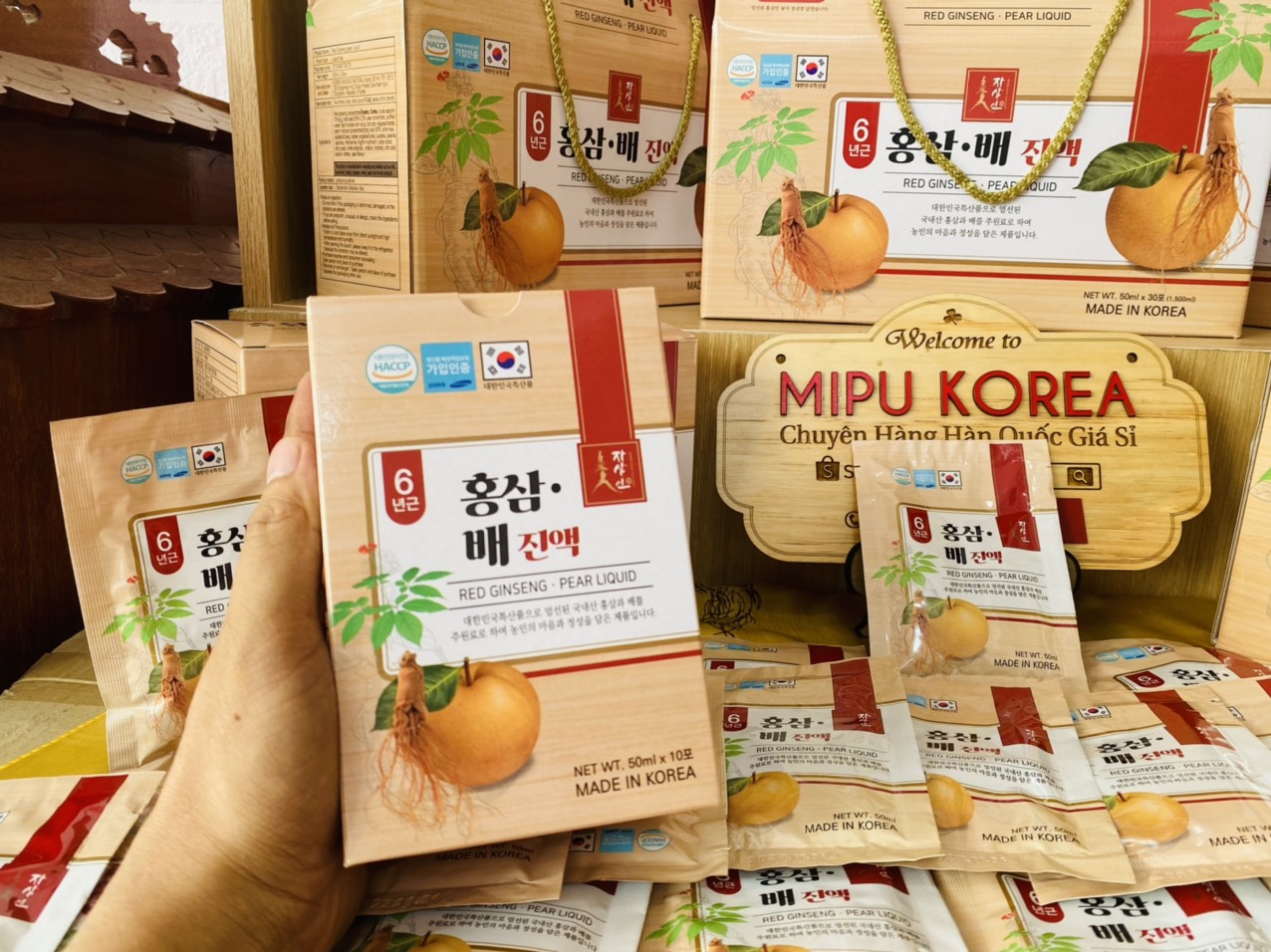[HCM]Nước Hồng Sâm Lê Red Ginseng Pear Liquid 30 gói x 50ml