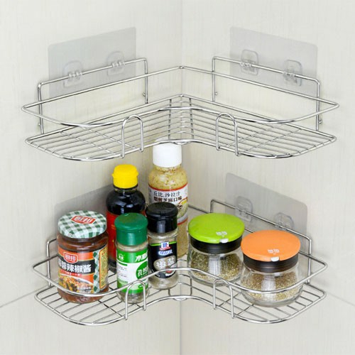 Kệ Góc Nhà Tắm INOX 201 sáng bóng không rỉ sét lắp đặt dán tường siêu chắc, Giá để đồ nhà tắm dính tường