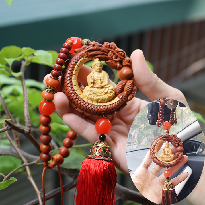 Khánh treo xe ô tô Phật Quan Thế Âm - Phật Di Lặc - Dây treo xe ô tô gỗ hoàng dương cao cấp - MS110320224