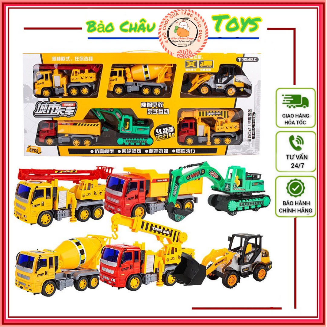 Đồ chơi ô tô mô hình set 6 xe tải công trình xây dựng cỡ lớn cho bé Đồ