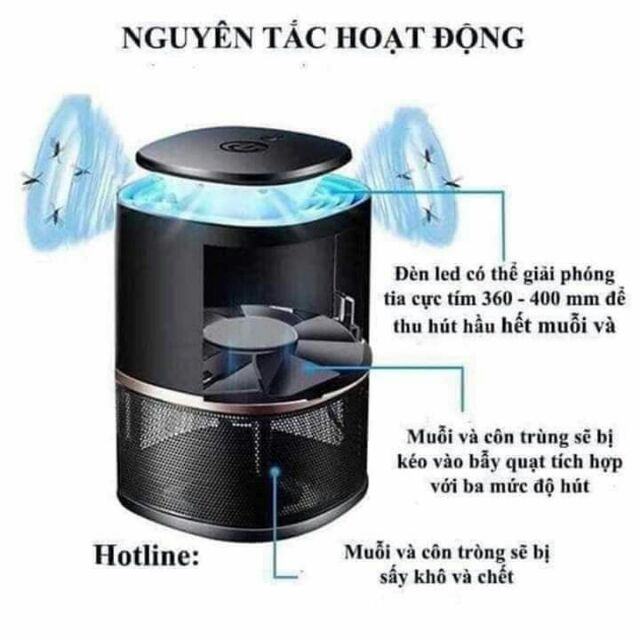 Đèn Bắt Muỗi, Hình Trụ, Cắm Cổng USB Thông Minh