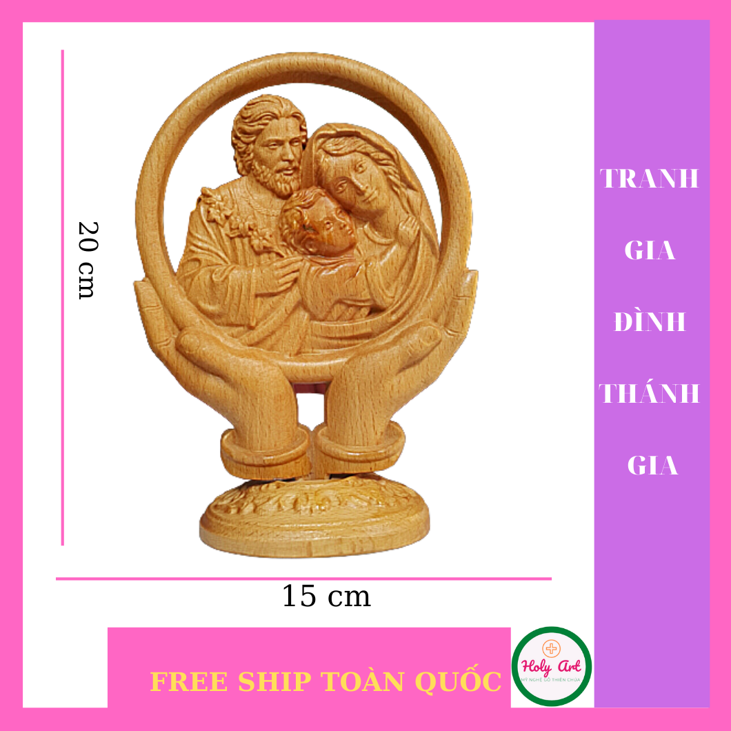 Tranh để bàn gia đình thánh gia bằng gỗ kích thước 20x15cm. tranh để bàn làm việc bàn học trưng bày kệ sách quà tặng bạn bè người thân
