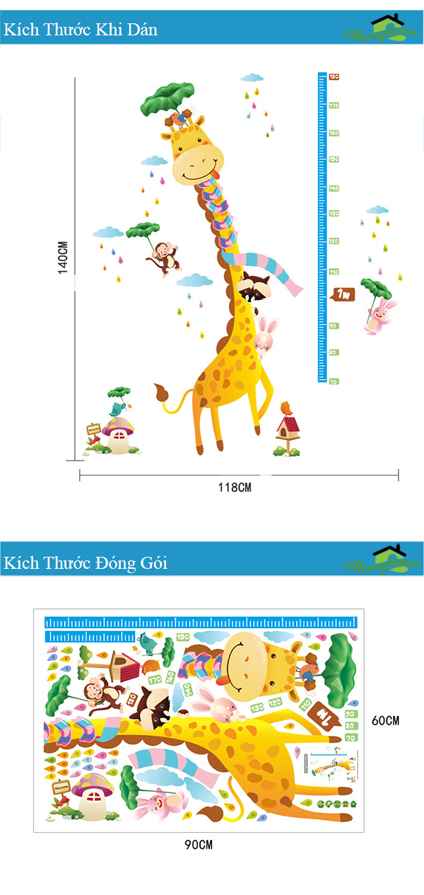 [HCM]DECAL DÁN TƯỜNG THƯỚC ĐO HƯƠU QUÀNG KHĂN