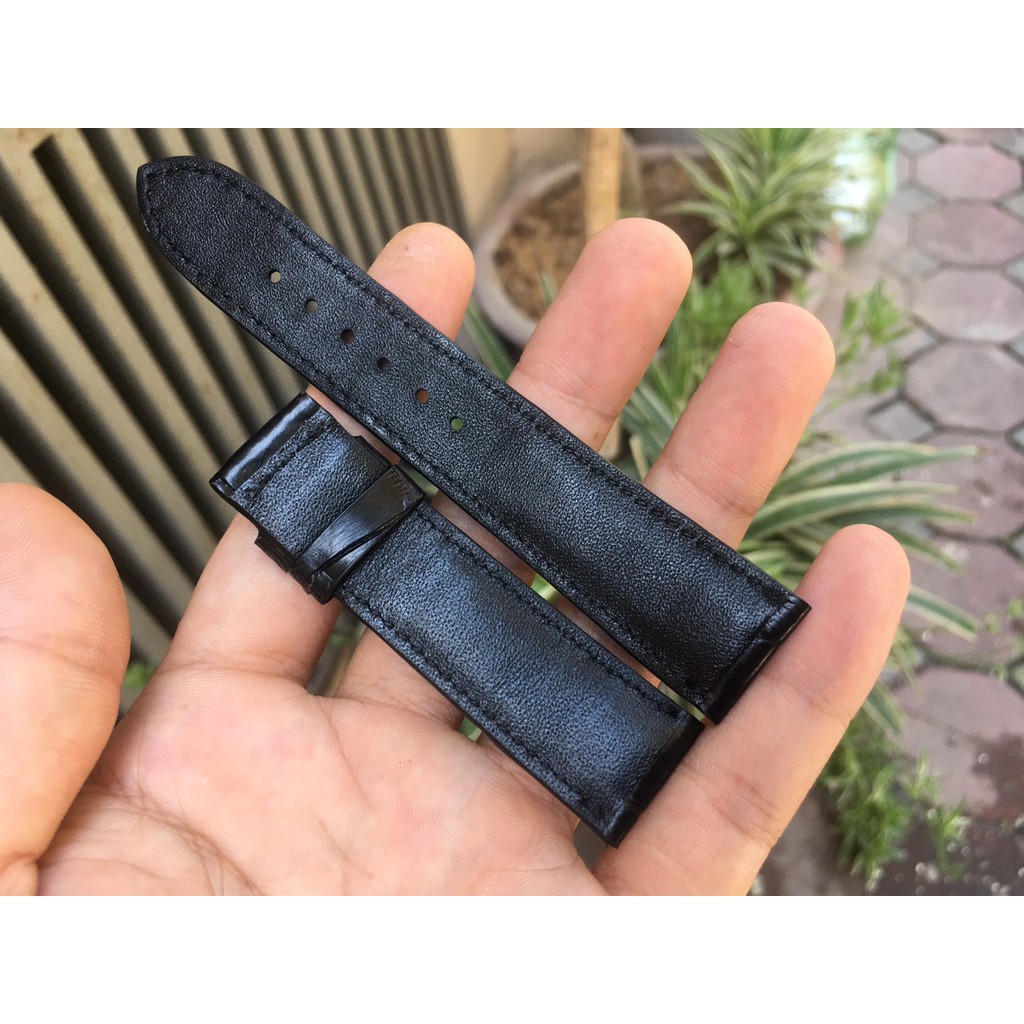 Dây Đồng Hồ Da Cá Sấu Nam Màu Đen Cao Cấp Vân Đốt Tre (Trong lót da bò)