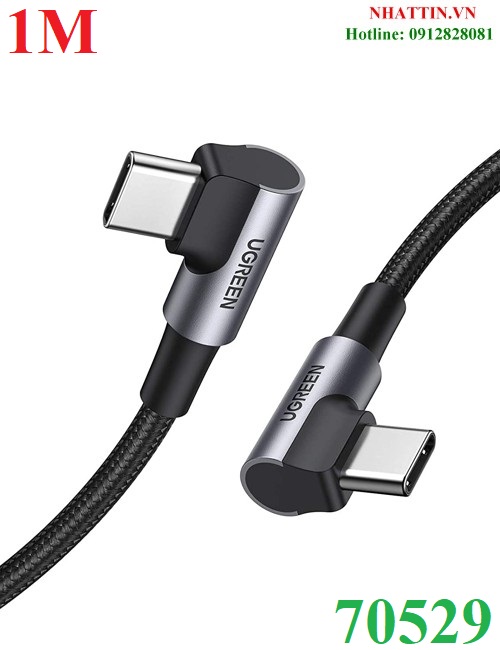 Cáp dữ liệu, sạc nhanh 60w usb 2.0 type-c to type-c bẻ góc 2 đầu 90 độ l dài 1m ugreen 70529 cao cấp