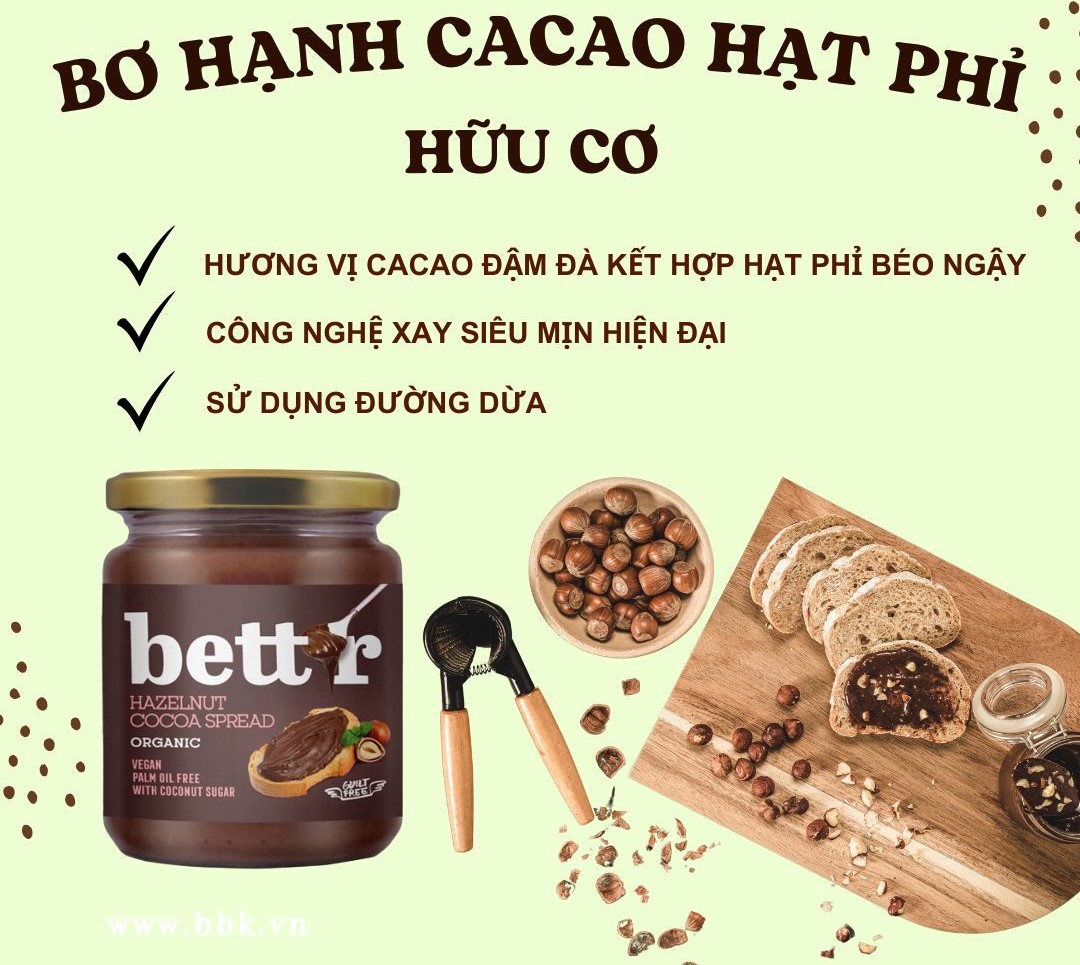 Bơ cacao hạt phỉ hữu cơ (Halzenut Cocoa Spread) - Bett'r - 250g