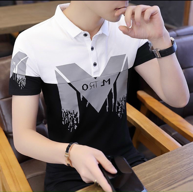 Áo thun nam in thêu chữ logo M mẫu mới phối caro tay áo cực đẹp,áo phông nam cổ trụ tay ngắn hàng chuẩn shop giá rẻ kaystore