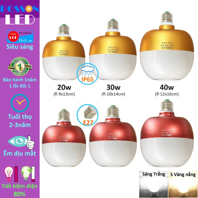 Bóng đèn Led 20w 30w 40w quả táo siêu sáng tiết kiệm điện cao cấp Posson LAGR-20-40x