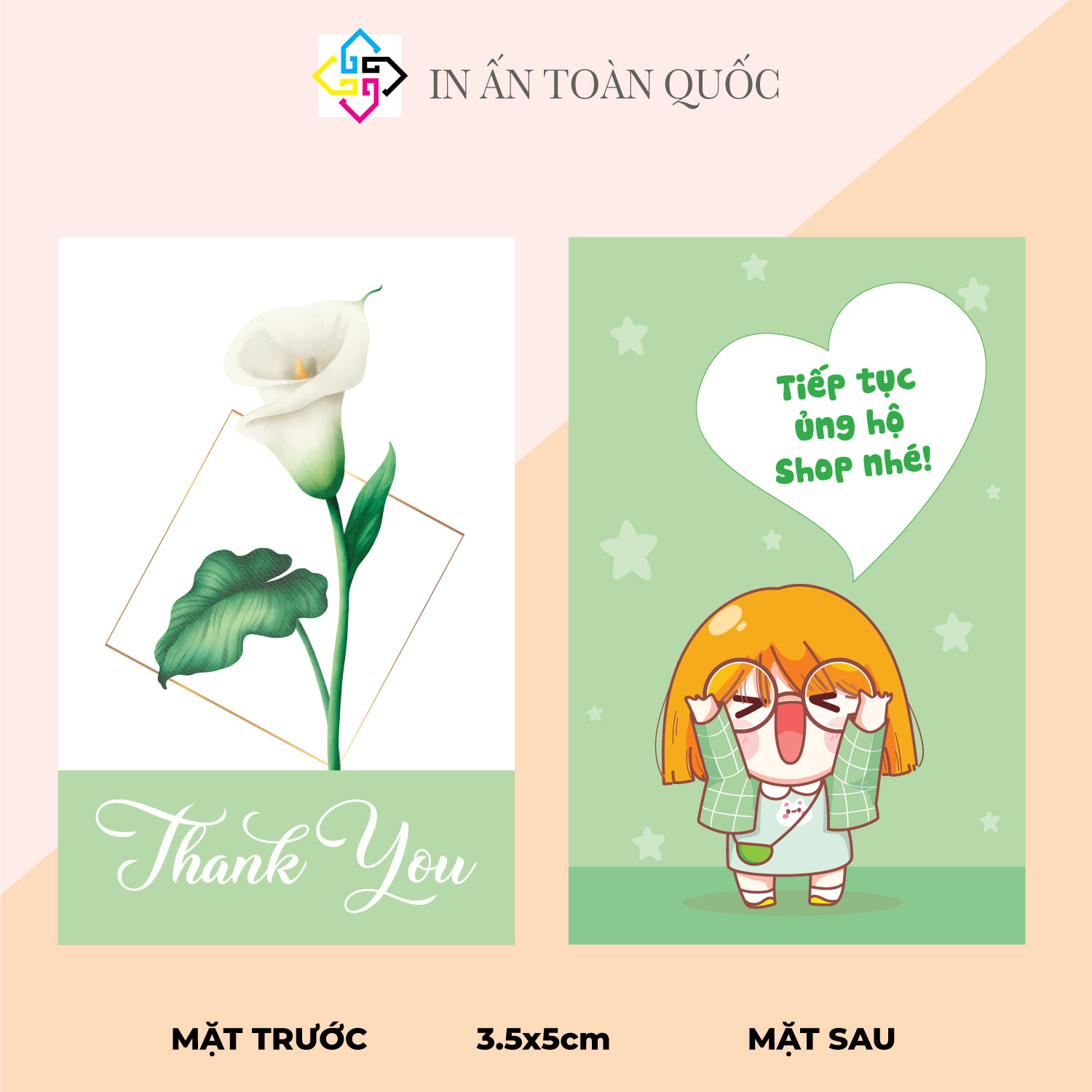 100 Thiệp size: 3x5.4cm Thiệp cảm ơn khách hàng - thẻ cảm ơn - thư cám ơn khách hàng cho shop bán hàng online - giấy dày sang trọng