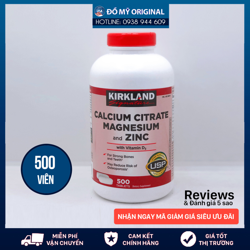 Viên Uống Calcium Citrate Magnesium And Zinc With Vitamin D3 Hộp 500 Viên Của Kirkland Nhập Mỹ Bổ Sung Canxi, Magie Và Kẽm Với Vitamin D3