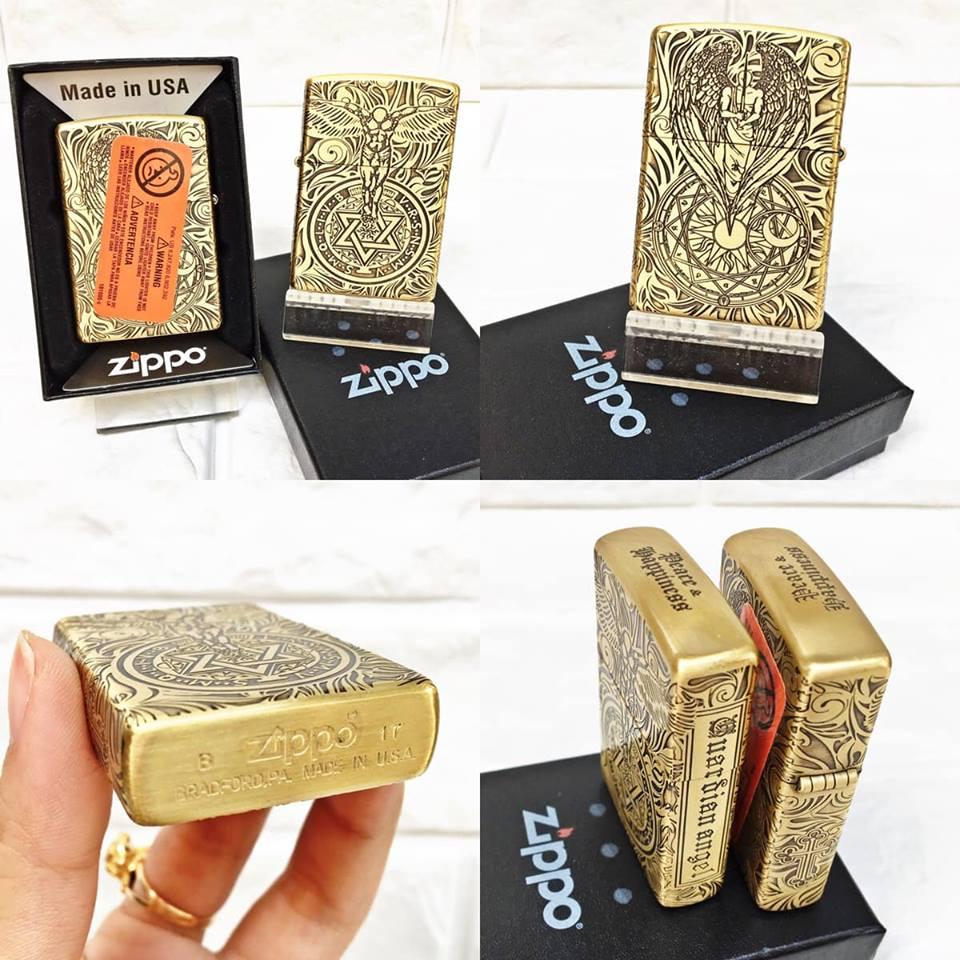 [HCM]BẬT LỬA ZIPPO MỸ - ĐỒNG KHẮC 5 MẶT HÌNH THIÊN THẦN - (CÓ TEM ĐỎ) - (XÀI XĂNG)