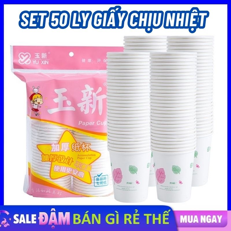 Set 50 ly giấy uống nườc dùng 1 lần chịu nhiệt 6.5oz~192ml - lốc 50 cốc giấy - cốc uống nước văn phòng, sự kiện, dùng một lần thân thiện với môi trường