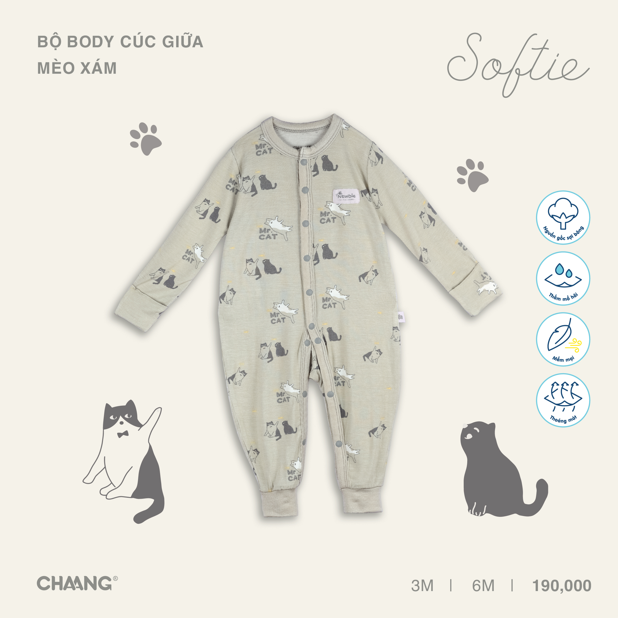 [CHAANG] Bộ body dài cúc giữa Mèo Chaang