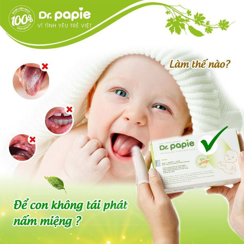 Gạc răng miệng Dr.Papie - Hết nấm miệng, tưa lưỡi