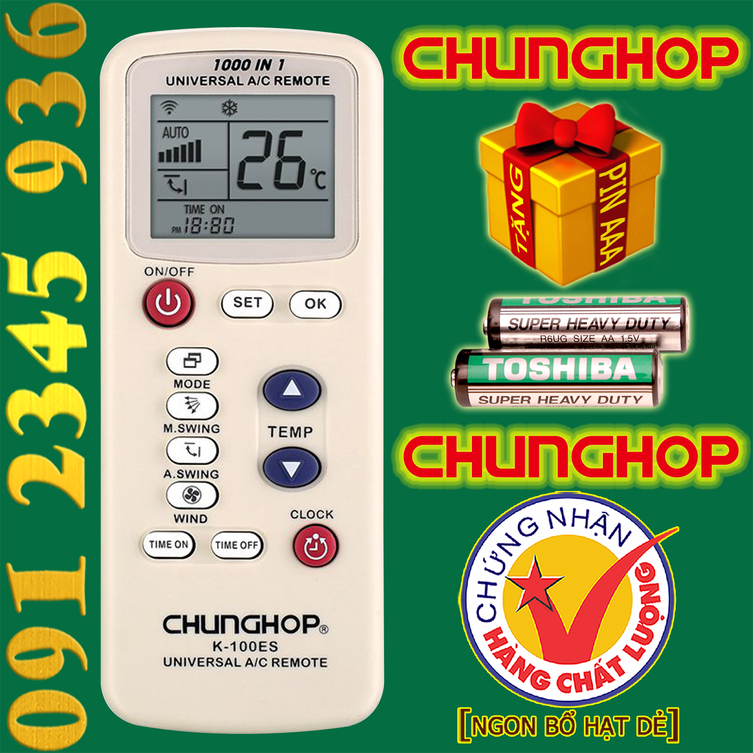 Điều khiển CHUNGHOP K-100ES [ĐA NĂNG] + [HÀNG ĐẸP] cho điều hòa