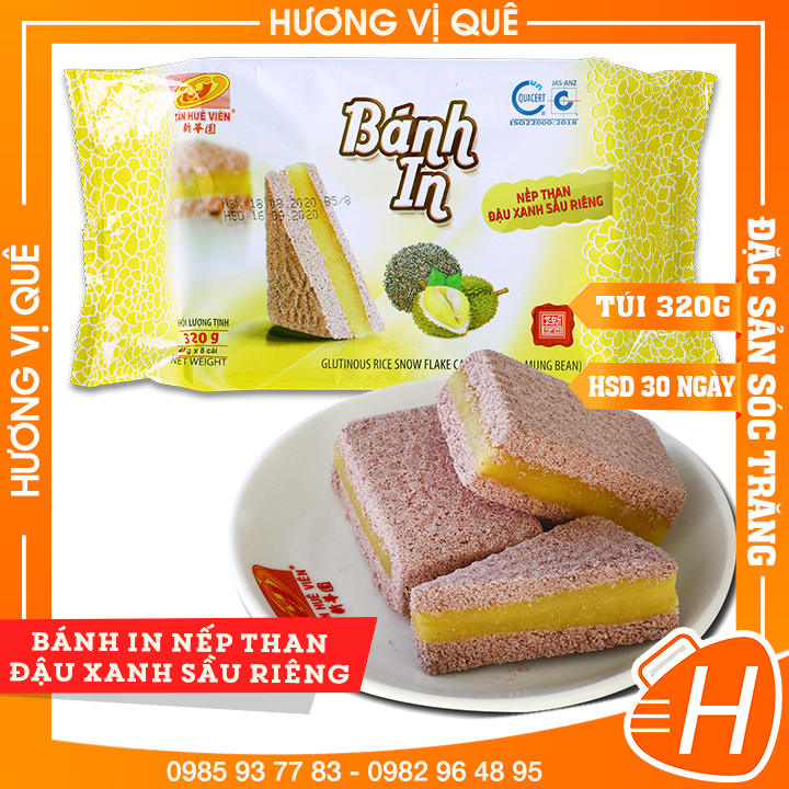 BÁNH IN NẾP THAN ĐẬU XANH SẦU RIÊNG TÂN HUÊ VIÊN - TÚI 360G (TÚI 6 CÁI)