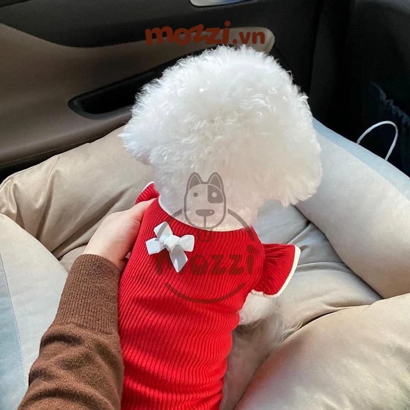 Áo Noel tay xòe đính nơ dễ thương cho thú cưng