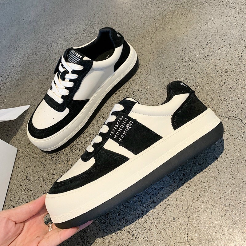 giày nữ sneaker da lộn đế độn phối da nỉ h30 2 màu
