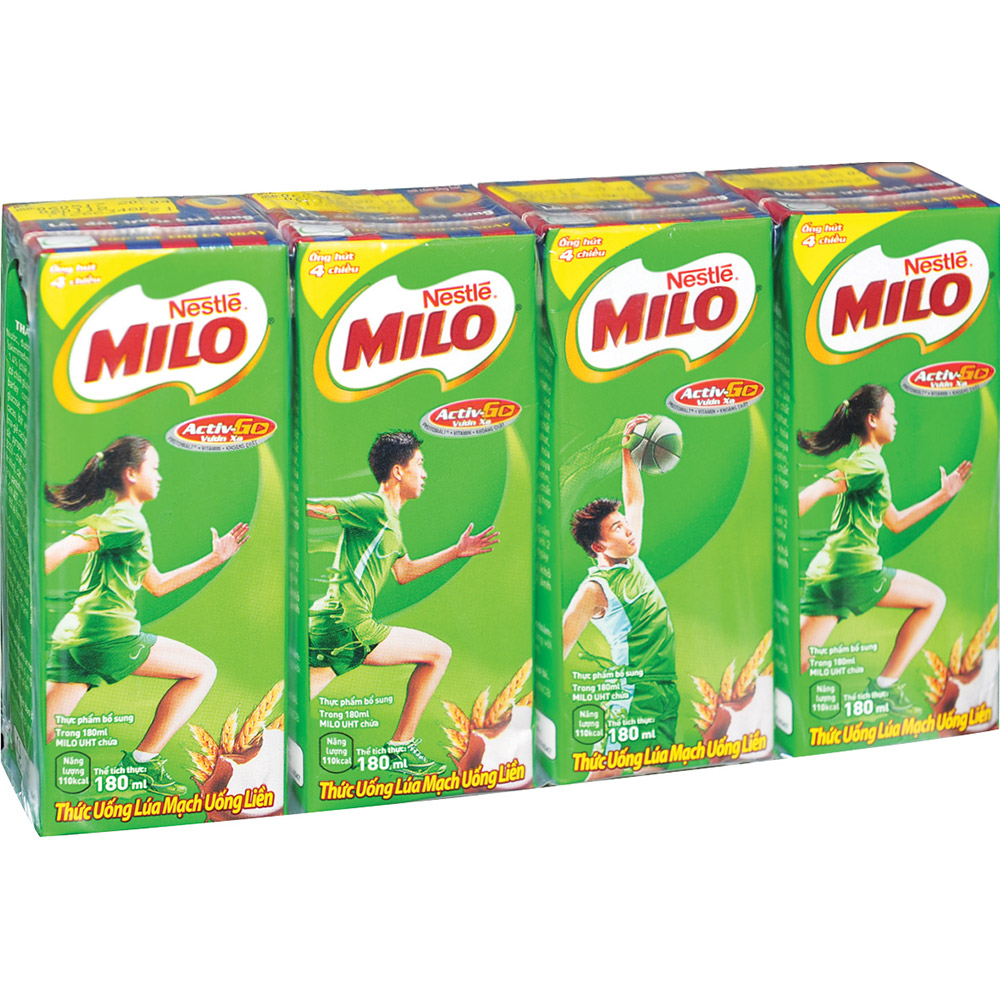 Sữa lúa mạch Nestle Milo ActivGo lốc 4 hộp x 180ml