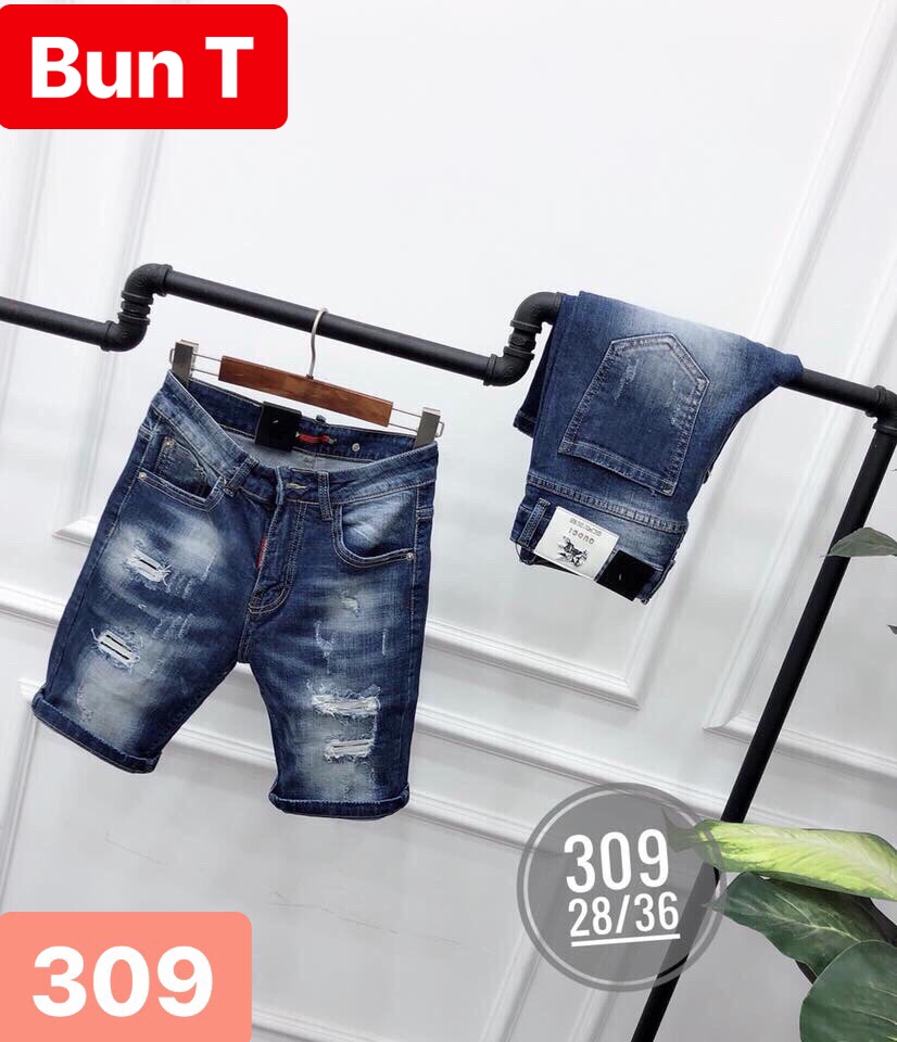 QUẦN SHORT SỌT LỬNG JEAN NAM CHẤT BÒ XANH ĐẬM WASH , CO GIÃN NHẸ THÁI LAN TT-309 TRANG BUN FASHION
