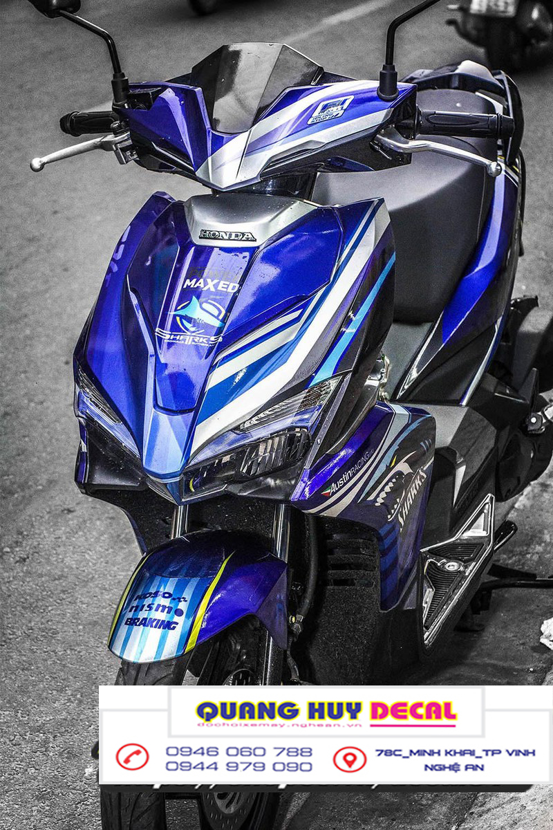 Tem trùm air blade cá mập xanh đen xám 2016-2019 - tem trùm dán xe air blade cá mập xanh đen xám 2016-2019 - độ team trùm dán xe máy air blade rẻ đẹp chất