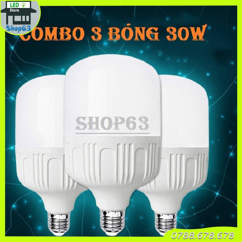 Combo 3 bóng đèn 30W trụ tròn ánh sáng trắng - siêu sáng tiết kiệm điện tối ưu (bảo hành 2 năm) - sản xuất tại Việt Nam