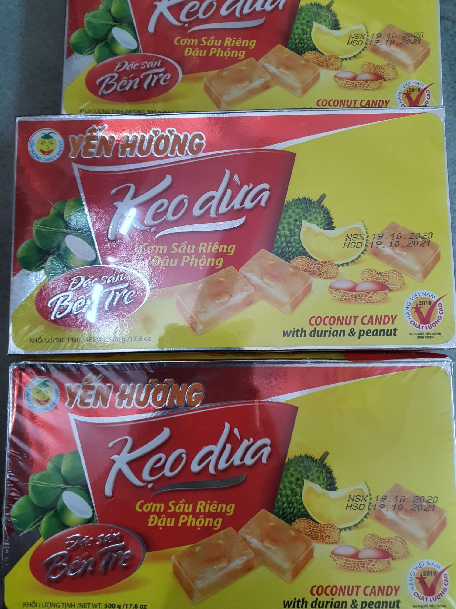Kẹo dừa cơm sầu riêng Đậu Phộng Yến Hương 500g date mới