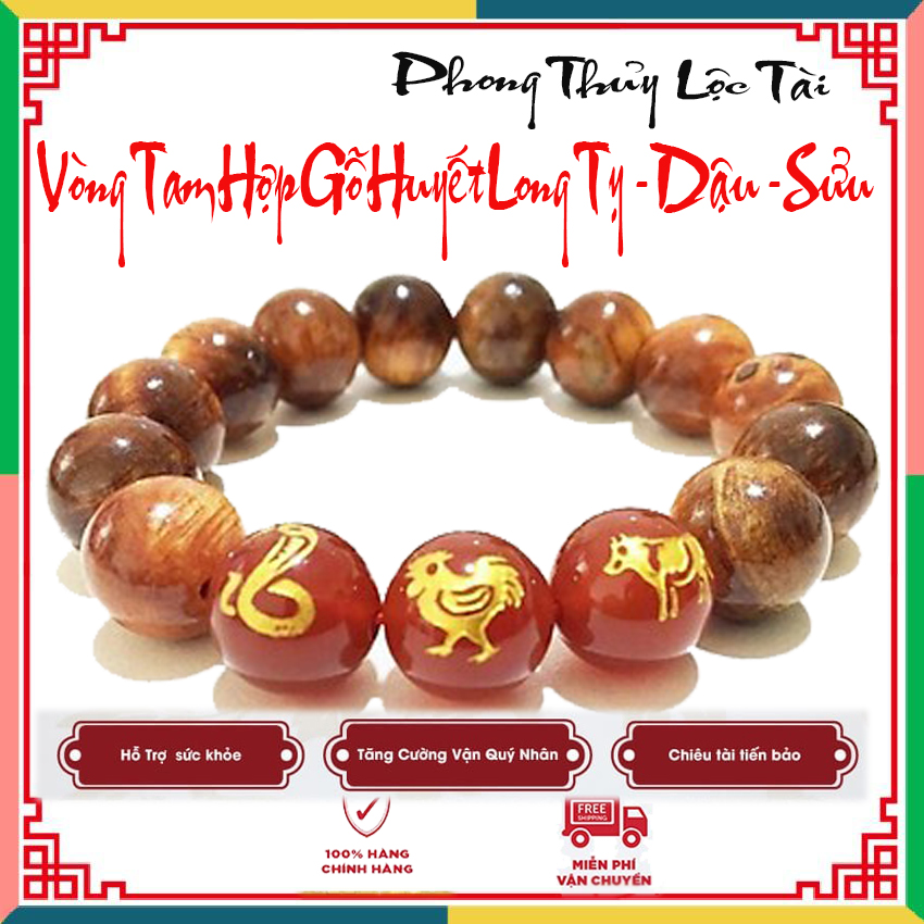 [CHỈ HÔM NAY]Vòng Tay Tam Hợp Tỵ-Dậu-Sửu Gỗ Huyết Long[TẶNG NGAY]Phù Thái Tuế