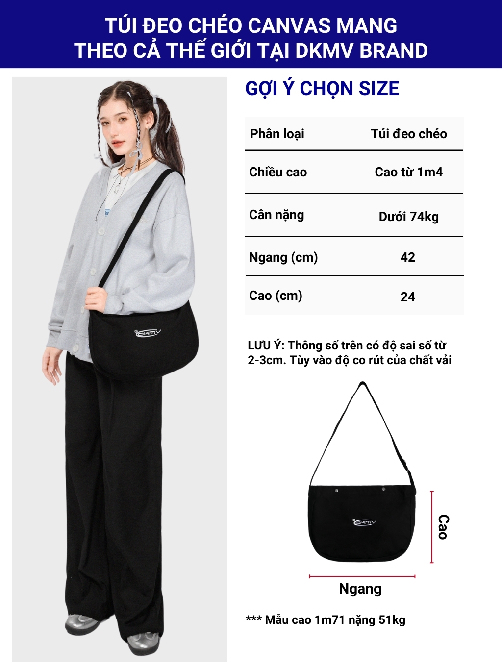 Túi đeo chéo đi học canvas cá tính Don't Kill My Vibe