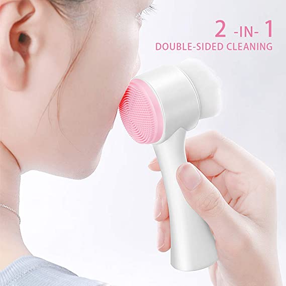 Cọ rửa mặt 2 đầu silicone mềm mại ( Màu ngẫu nhiên) Massage