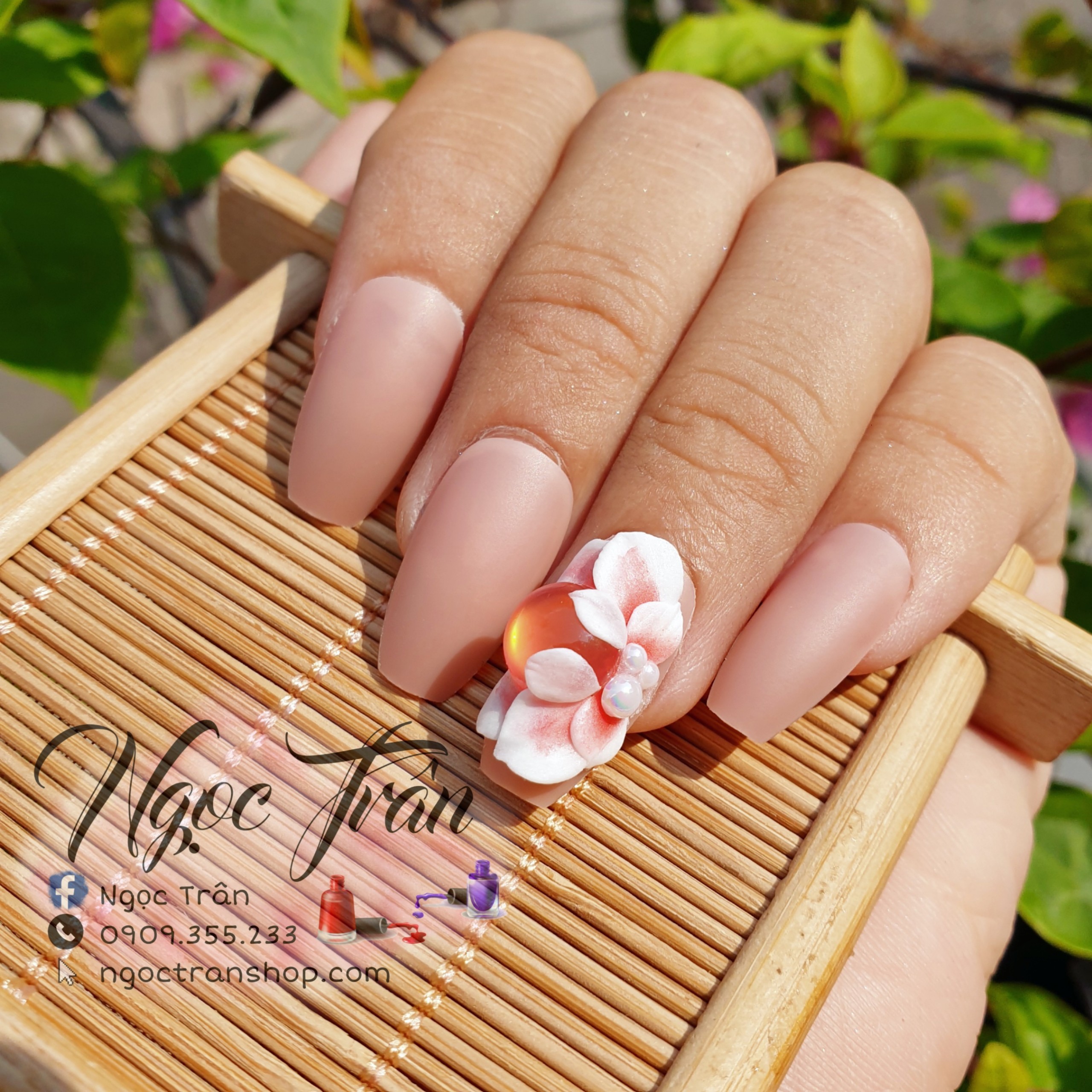 [HCM]Hoa bột nổi - hoa ôm đá mắt mèo đính móng 12HA