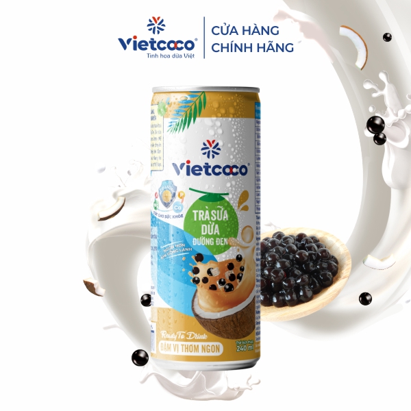Combo 2 lon Trà sữa dừa đường đen Vietcoco 240ml